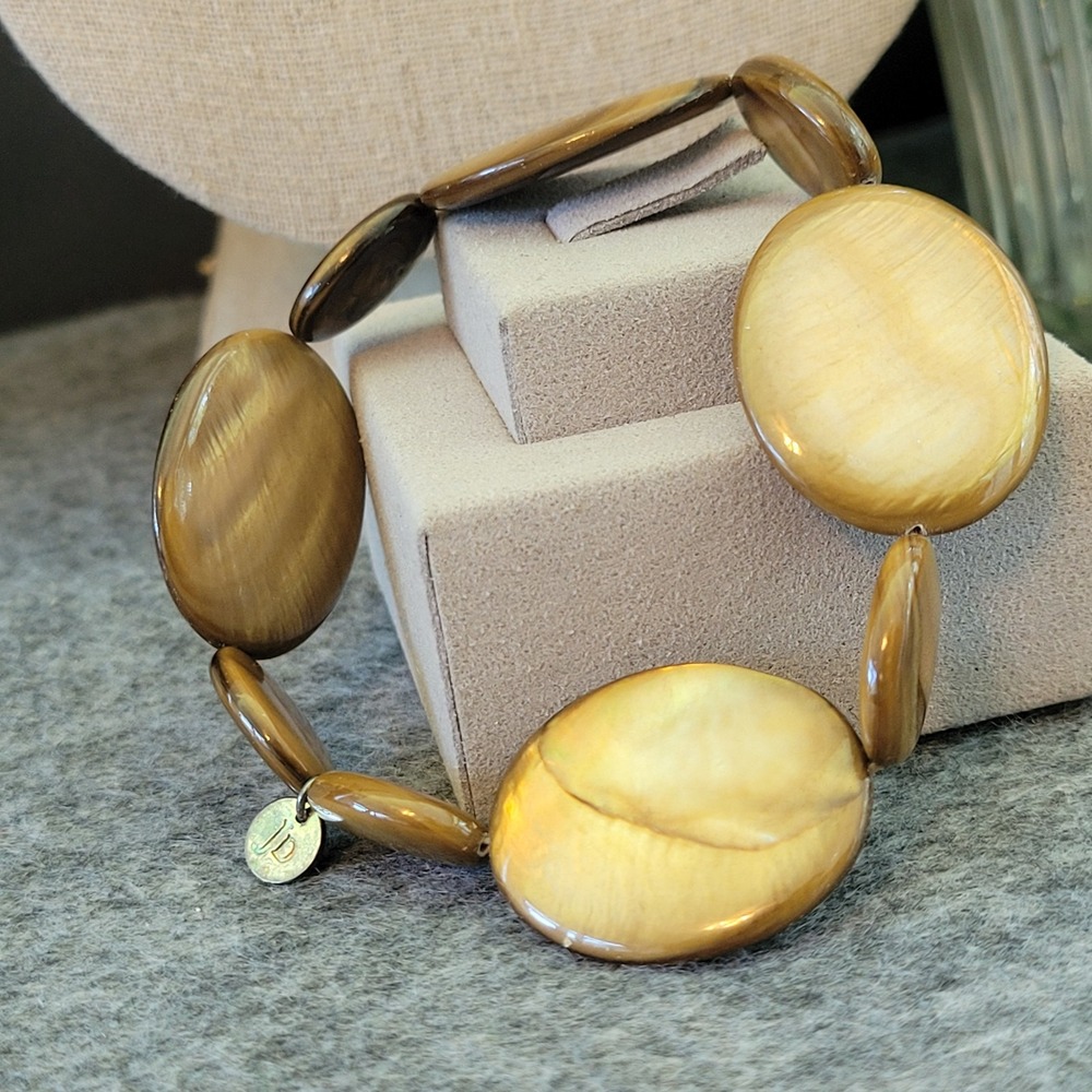 Jasani Designs JD 925 Sterling Golden Mother of Pearl Stretch Bracelet